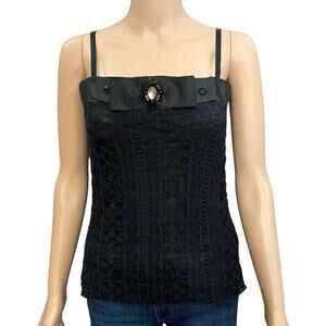 Y2K Schumacher Lace Tank Top Small Bow Regency Whimsigoth Dark Coquette Beaded